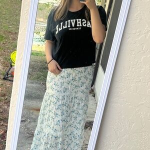 tiered blue floral skirt